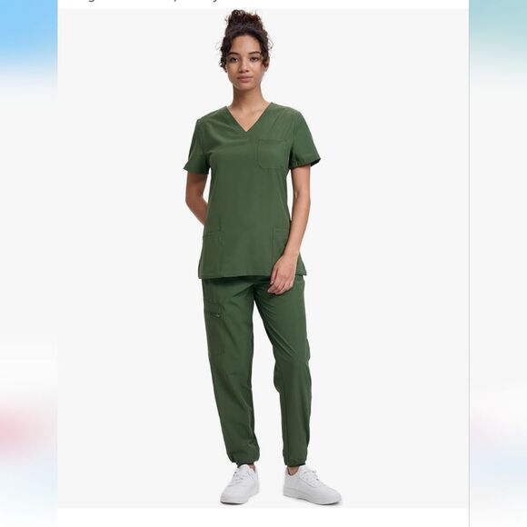 Pants - Floral Hue Woman's Medical V-Neck Top And Cargo Pants Scrub Set Size L